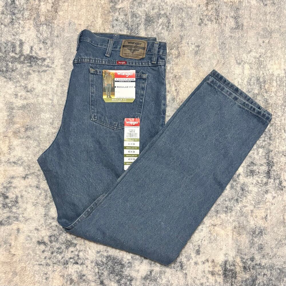 NWT Wrangler Five Star Premium Quality Regular Fit Jeans Blue Denim 40x34